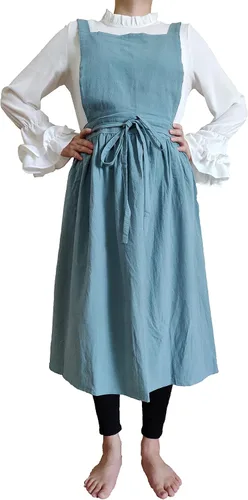 Vista 2 de Delantal vintage para mujer y niñas de jardinería con espalda cruzada y diseño de pinafore