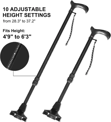 Vista 4 de Bastón de fibra de carbono ajustable, bastón ligero para hombres y mujeres, bastón premium para personas mayores con puntas de goma cuádruple