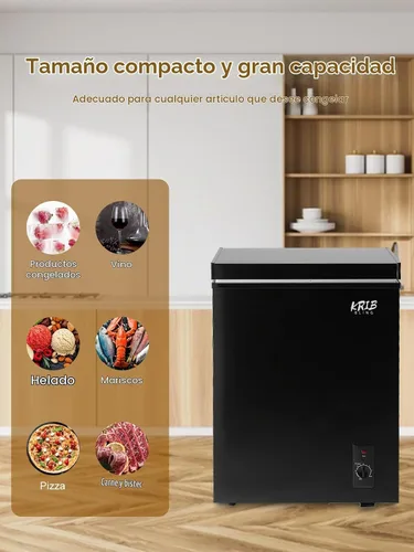 Vista 2 de Mini congelador de pecho de 3.5 pies cúbicos compacto con puerta abierta superior, color negro 7 Gears Temperature Control , Removable Storage