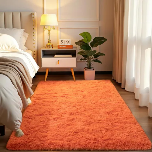 Vista 169 de Softlife Alfombra naranja para dormitorio, alfombra de felpa esponjosa para sala de estar para niñas, alfombra lanuda para niños, alfombra suave