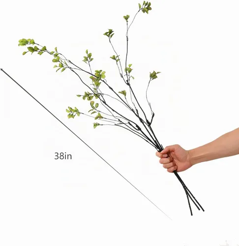Vista 2 de 3 ramas de ficus artificiales, tallos de eucalipto sintético de 38 pulgadas, vegetación verde falsa para relleno de jarrón, decoración del hogar