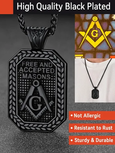 Vista 2 de FaithHeart Masonic Necklace for Men, Freemason Compass Symbol 18K Gold PlatedStainless Steel Free and Accepted Masons Pendant Jewelry with Gift Box