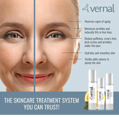 Vista 4 de Vernal hidratante anti edad Todo en uno con tetrapéptidos y Vitamina C, la mejor crema anti arrugas, humectante diario, 1.0 onza. Smoother Firmer