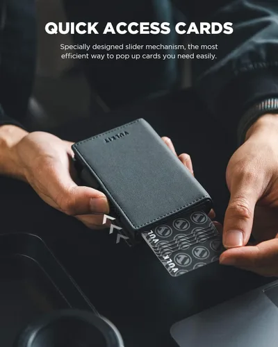 Vista 2 de VULKIT Cartera con tarjetero con soporte para Airtag y ventana de identificación, billetera de cuero desplegable con bloqueo RFID, cierre magnético