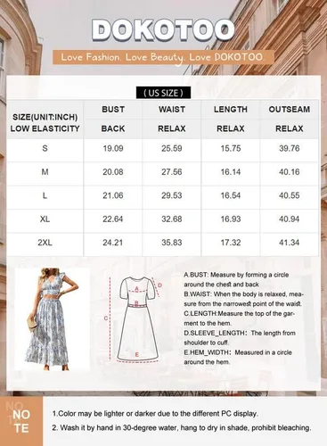 Vista 6 de Dokotoo Vestido bohemio para mujer, cuello en V profundo, conjunto de falda de 2 piezas, mangas casquillo, lazo en la cintura, vestido largo de gasa