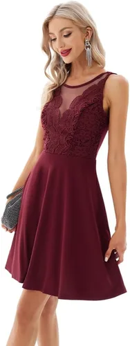 Vista 4 de GRACE KARIN - Vestido de fiesta acampanado de encaje sin mangas con escote en V profundo para mujer, fit & flare, XXL, Rojo vino (Backless-High)