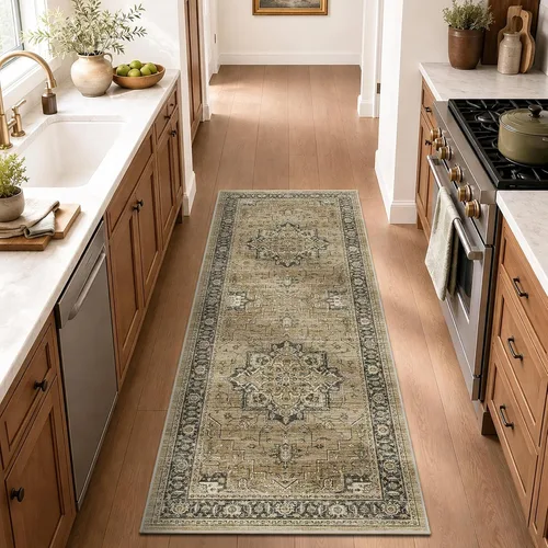 Vista 59 de Alfombra de pasillo vintage de 2 x 6 pies de pelo bajo Marrón beige