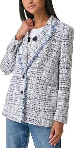 Vista 3 de Karl Lagerfeld Paris Chaqueta deportiva de tweed de manga larga para mujer