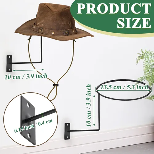 Vista 2 de TiciKim Paquete de 4 soportes de metal para sombreros de vaquero, colgador de sombreros de pared para exhibición en la pared, organizador