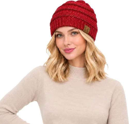 Vista 6 de C.C Exclusives Gorro de Punto de Cable - Gorros Gruesos, Suaves y Cálidos de Punto Grueso Chenille Teniente Mel Gris
