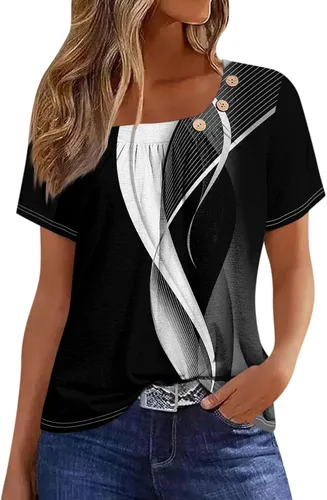 Vista 13 de Camisetas de manga corta con cuello cuadrado para mujer, blusas de trabajo informales de verano, tallas S-3XL