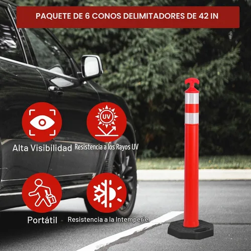 Vista 3 de OrangeStar Conos de poste de delineador de tráfico de 42 pulgadas, paquete de 6 conos de seguridad naranja con base de goma resistente