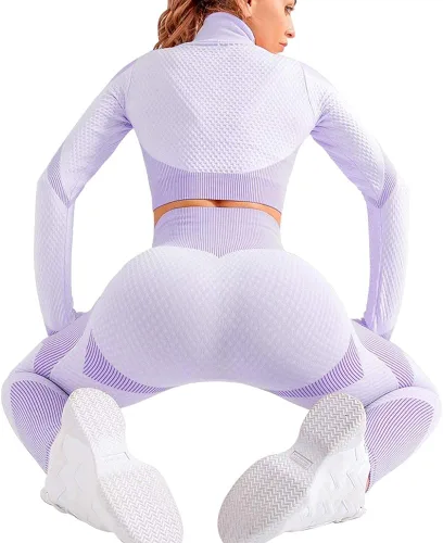 Vista 4 de Veriliss Conjunto de 3 piezas de entrenamiento sin costuras para mujer, gimnasio, deportes, escuela, correr, yoga, ropa deportiva