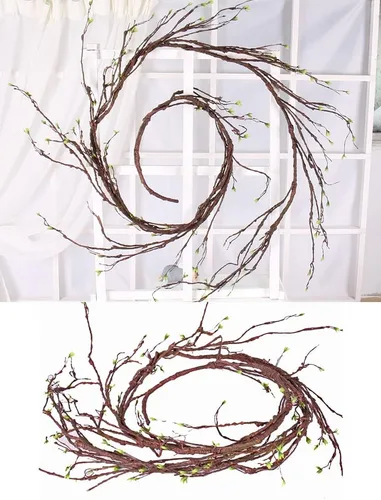 Vista 3 de 300cm/118in colgante de pared artificial de cerezo ramas tronco flexible ramitas ratán liana plantas falsas para el hogar, boda, jardín, habitación