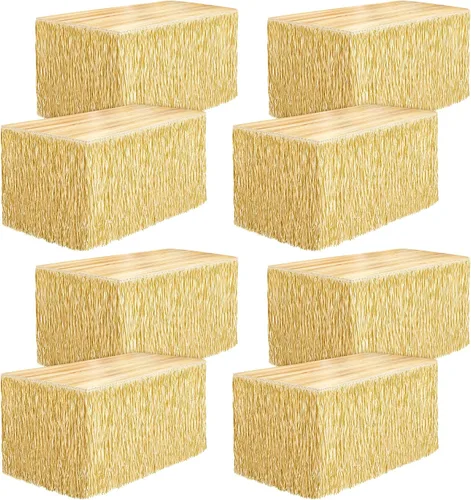 Vista 18 de Fovths 1 paquete de falda de mesa de hierba Luau con flecos de papel, falda de paja oscura de 108 x 30 pulgadas, faldas de mesa hawaianas