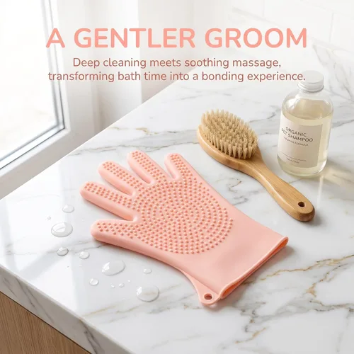 Vista 3 de PET Bathing Glove for Easy One Hand Use, Silicone Pink