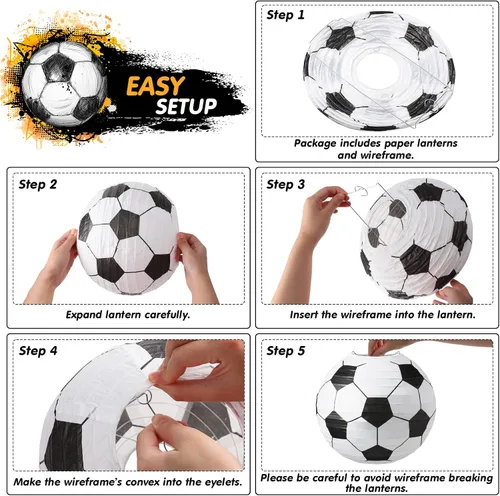 Vista 3 de 16 linternas de papel deportivas de fútbol de varios tamaños, para interiores y exteriores, para fiestas, decoraciones de fiesta de fútbol, temática