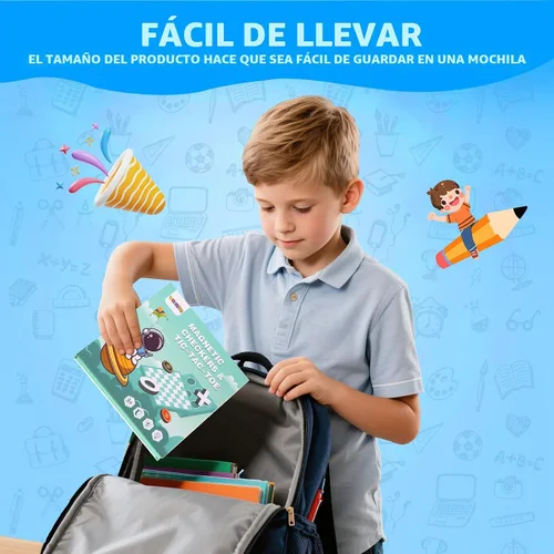 Vista 6 de Juego de viaje 2 en 1 de damas magnéticas y Tic-Tac-Toe para niños a partir Juego magnético plegable para aviones, automóviles y viajes por Juego
