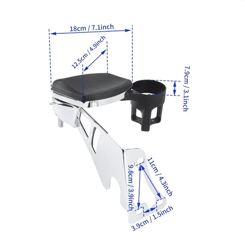 Vista 4 de Apoyabrazos de pasajero, con portavasos reposabrazos ajustables para Harley Touring Electra Road Glide 1997-2013
