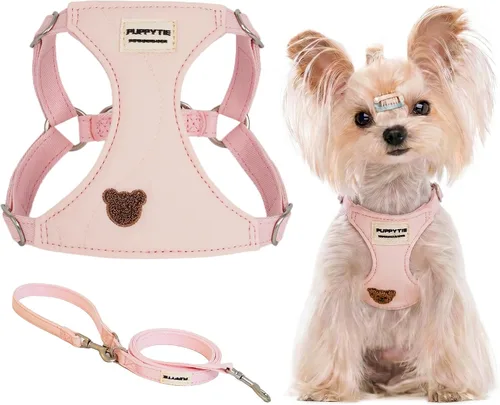 Vista 15 de Puppytie Arnés para perro y correa con patrón de oso, beige, XXS
