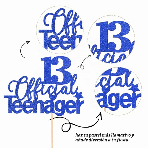 Vista 3 de 1 PCS Teen 13 Cake Topper Glitter 13th Birthday Cake Pick Decorations for Teen 13th Birthday Party Supplies Deep Blue Azul profundo