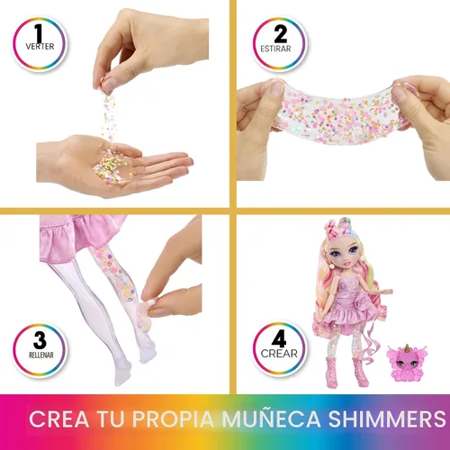Vista 4 de Rainbow High Rainbow Shimmers with Slime - Bella, rosa de 11 pulgadas, crea una muñeca de moda arcoíris, kit de slime
