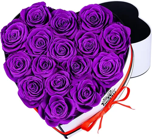 Vista 11 de Caja extra grande con forma de corazón de 16 rosas preservadas para siempre, con collar, regalos para el día de San Valentín para ella, novia