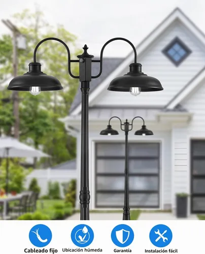 Vista 5 de Luz de Poste para Exteriores, Lámpara de Poste para Exteriores de Anochecer a Amanecer, Luces de Poste de 2 Cabezales Estilo Granja, Accesorio