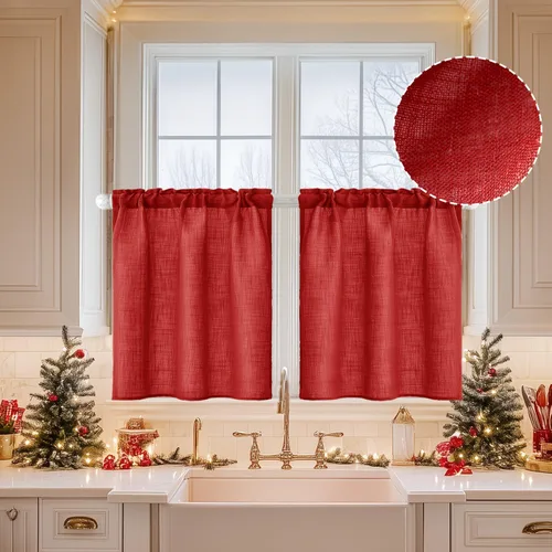 Vista 27 de MIULEE Cortinas de Halloween para cafetería de 24 pulgadas de largo, cortina de media ventana semitransparente, cortinas de lino cortas estilo casa