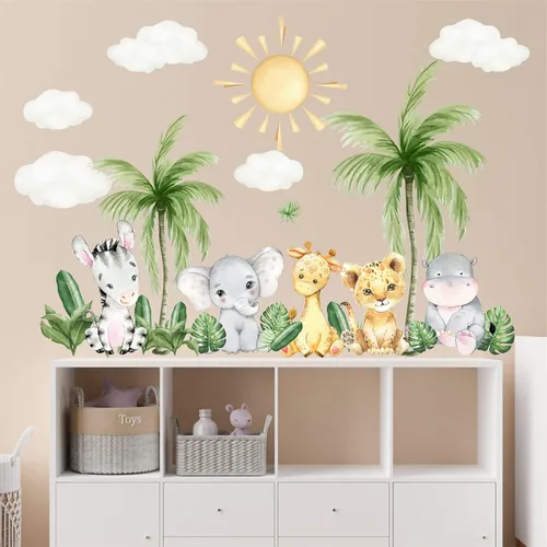 Vista 7 de Calcomanías de pared de animales de safari, despegar y pegar, decoración de guardería de safari, decoración de animales de zoológico, acuarela