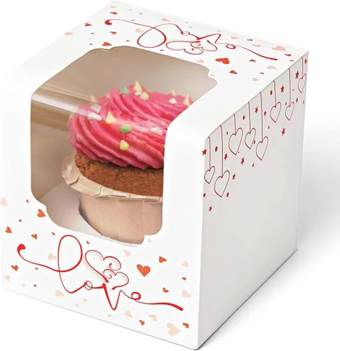 Vista 13 de Happyhiram Cajas para magdalenas, 12 unidades, rosas florales, mini caja de regalo individual para el día de la madre, hojas botánicas, recipientes