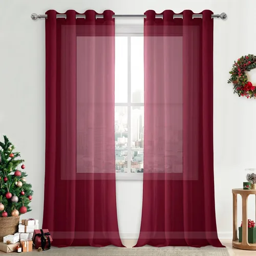 Vista 18 de DWCN Cortinas traslúcidas color verde frijol para sala de estar y dormitorio - Cortinas voile con aspecto de lino sintético con ojales en la parte