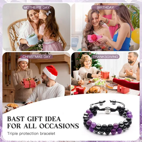 Vista 41 de Triple Protection Bracelet - for Protect & Balance - Energy Crystal Handmade Bracelets for Men Women