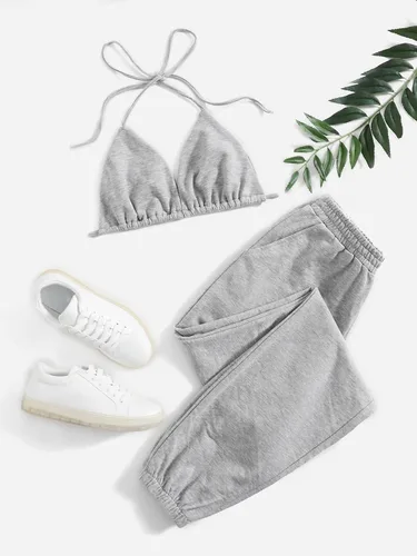 Vista 6 de Floerns Conjunto deportivo de 2 piezas para mujer, brasier y pantalones deportivos