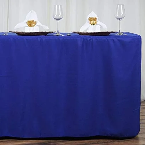 Vista 3 de BEEKAY Mantel rectangular ajustable de 4 pies, color azul real, de 48 x 24 pulgadas, con caballete de poliéster, tela lavable, para bodas