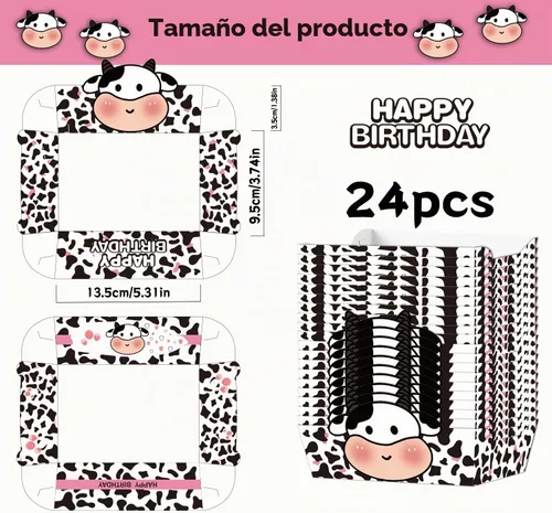 Vista 6 de Bandejas de papel desechables con estampado de vaca, 24 unidades, diseño de vaca sagrada, Im One, decoraciones de cumpleaños, bandejas de nachos