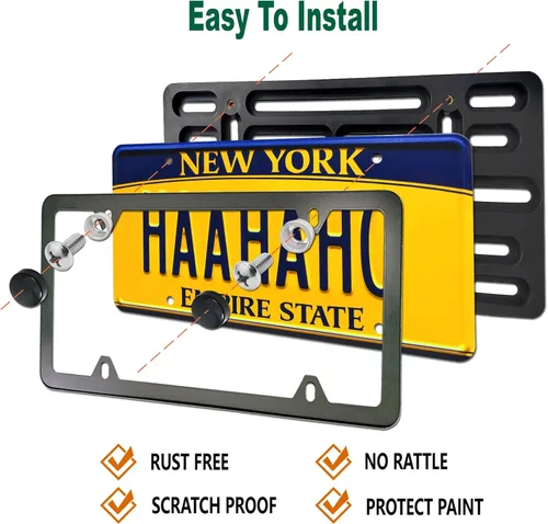 Vista 4 de Aootf Kit de Montaje de Placa de Matrícula Delantera - Soporte de Placa de Matrícula y Portaplaca de Automóvil de Aluminio Negro que se Ajusta sin