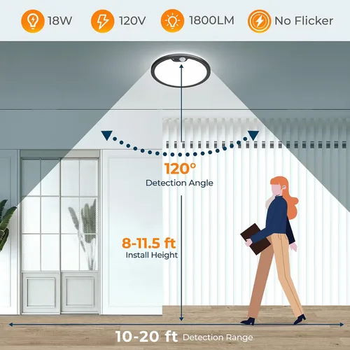 Vista 5 de BLNAN Lámpara de techo con sensor de movimiento con cable, 8.7 pulgadas, 3000 K, 4000 K, 5000 K, seleccionable, lámpara LED de montaje empotrado