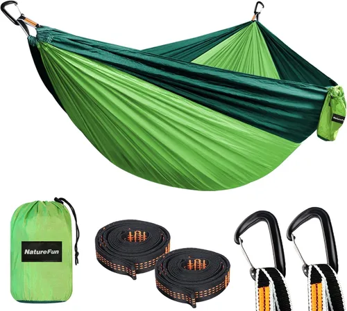 Vista 10 de NATUREFUN Hamaca ultraligera para viajes y camping Capacidad de carga de 300 kg, transpirable, de secado rápido Incluye 2 mosquetones premium, 2