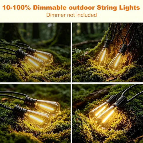 Vista 4 de Guirnalda de luces para exteriores de 25 pies, luces impermeables para patio con bombillas Edison ST38 vintage inastillables, luces colgantes