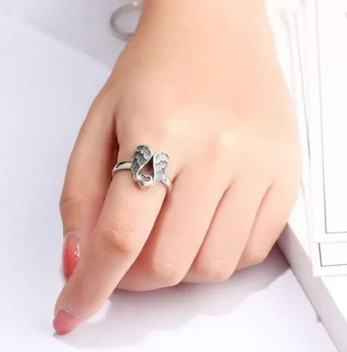 Vista 5 de HUKQBUNX - Anillo de plata de ley 925 con alas de ángel retro Love Fresh para mujer, tamaño 6-10 (talla 9)