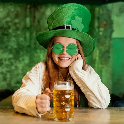 Vista 8 de Woosir 3 pares de gafas de trébol irlandés para el día de San Patricio, lentes de trébol verdes de cuatro hojas, marco de metal, para mujeres