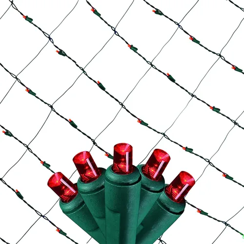Vista 3 de Red de luces de Navidad – 150 luces LED de malla roja – 4 pies x 6 pies – Exterior/Interior – Luces de red para arbustos, setos o árboles Rojo