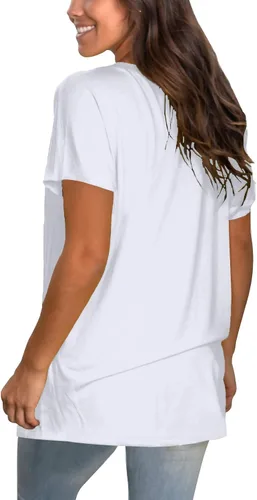 Vista 4 de Sipaya - Camiseta básica para mujer con manga corta, cuello en V, corte holgado y estilo casual
