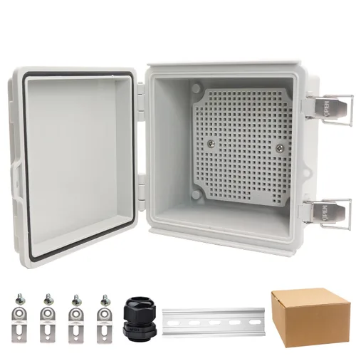 Vista 13 de Caja eléctrica impermeable, caja de conexiones IP67, pestillo de acero inoxidable, cubierta transparente con bisagras, carcasa para proyectos