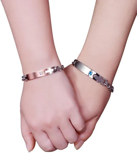 Vista 5 de NEHZUS - Pulseras tipo brazalete de acero inoxidable para parejas