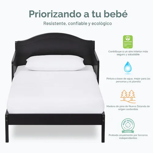 Vista 4 de Dream On Me Sydney - Cama para niños pequeños, color negro, con certificado Greenguard Gold y JPMA, diseño bajo, acabados no tóxicos, rieles