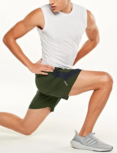 Vista 5 de TSLA Men's Active Running Shorts, Training Exercise Workout Shorts, Quick Dry Gym Athletic Performance Shorts with Pockets