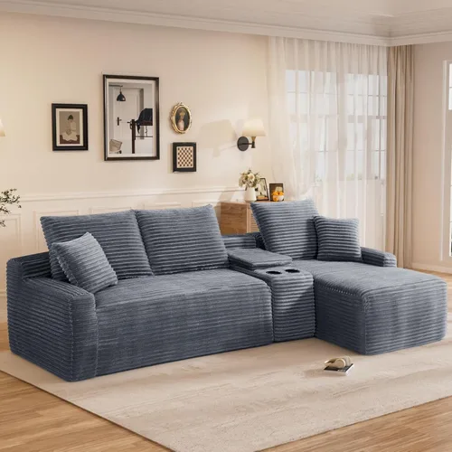 Vista 29 de Sofá modular sin hueso de 95 pulgadas, en forma de L con diván, tapicería de pana suave, asiento profundo, moderno y cómodo sofá para sala de estar