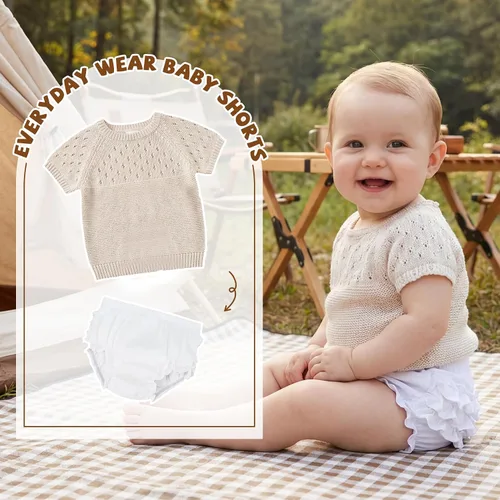Vista 2 de Durio Ruffle Baby Bloomers - Fundas de pañales de algodón para niñas 0-2T A Blanco